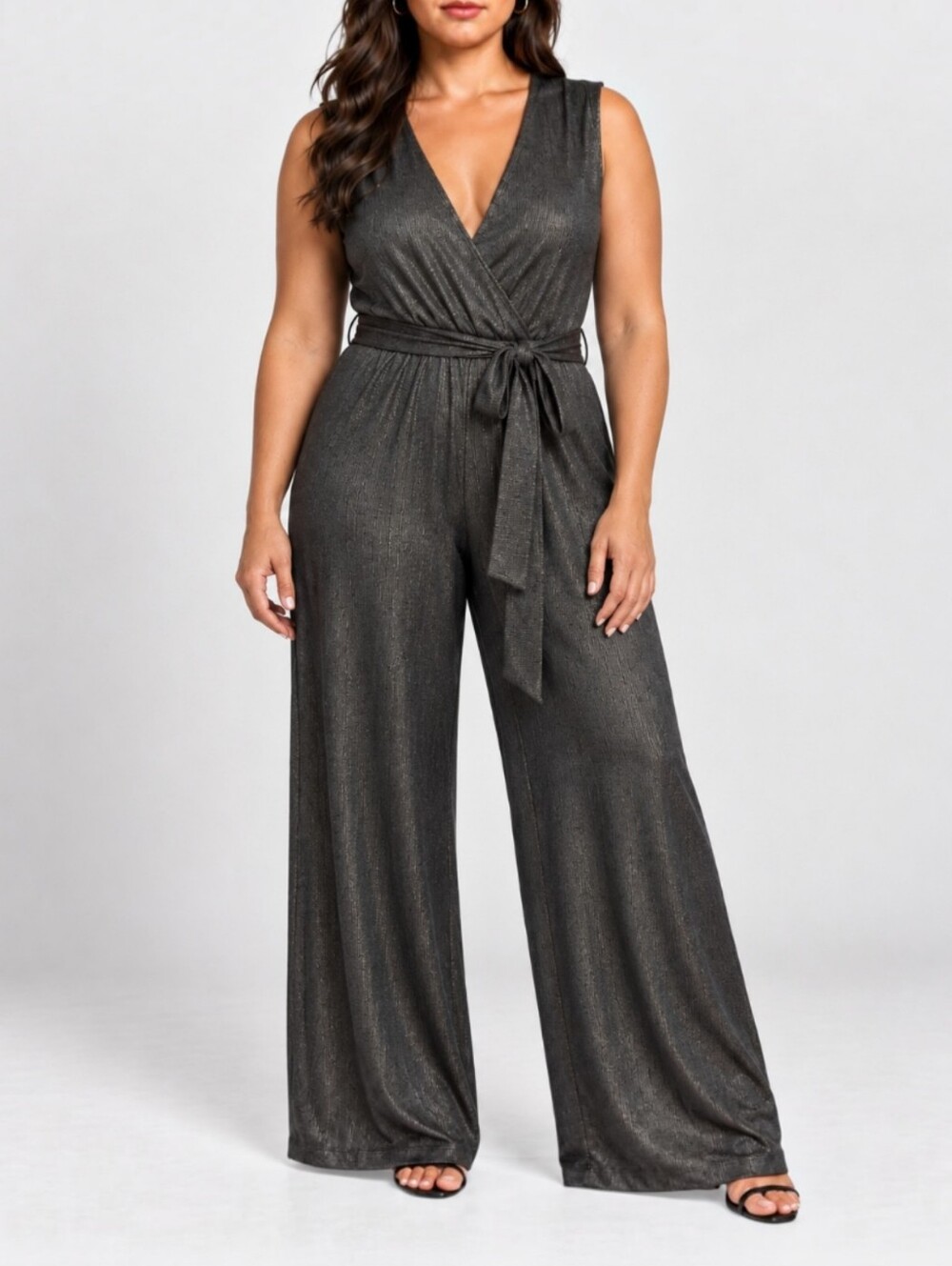 NWT Bishop + Young Mara Metallic Wide Leg Jumpsuit Graphite M Cocktail Evening